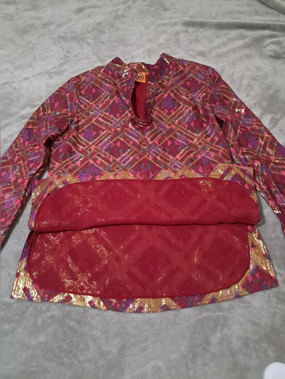 Tory Burch Silk Tunic Blouse with Metallic Detail Sz. 2